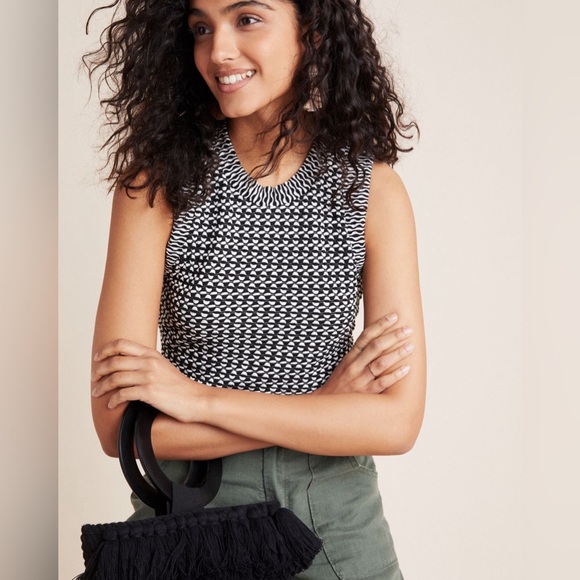 Anthropologie MAEVE Barbara Black And White Jacquard Sleeveless Top - Picture 2 of 9